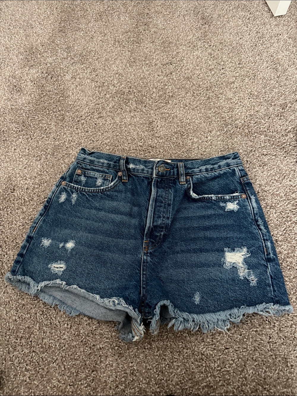 We The Free Dark Blue Distressed Denim Shorts
